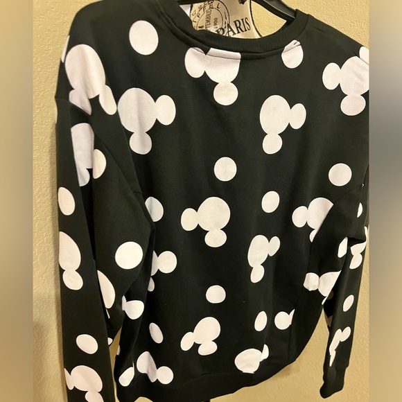 NWT Mickey Mouse sweatshirt black md white polka dot size large women’s. - Picture 3 of 5